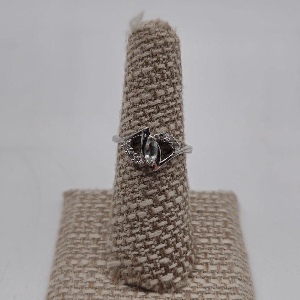 Size 7 Sterling Silver Aquamarine With CZ Accents Ring A3700
